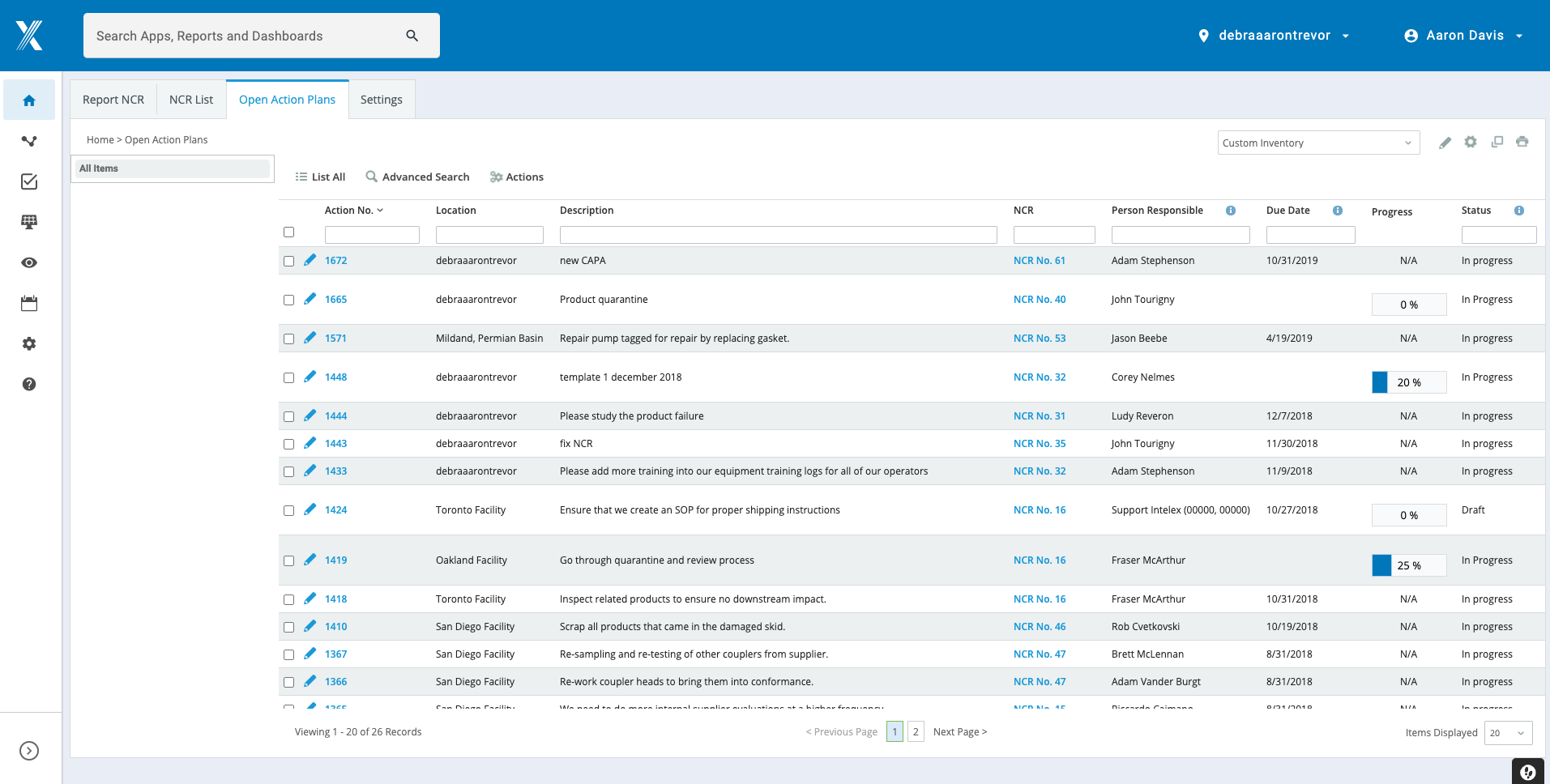 screenshot of Nonconformance Management & Reporting Software